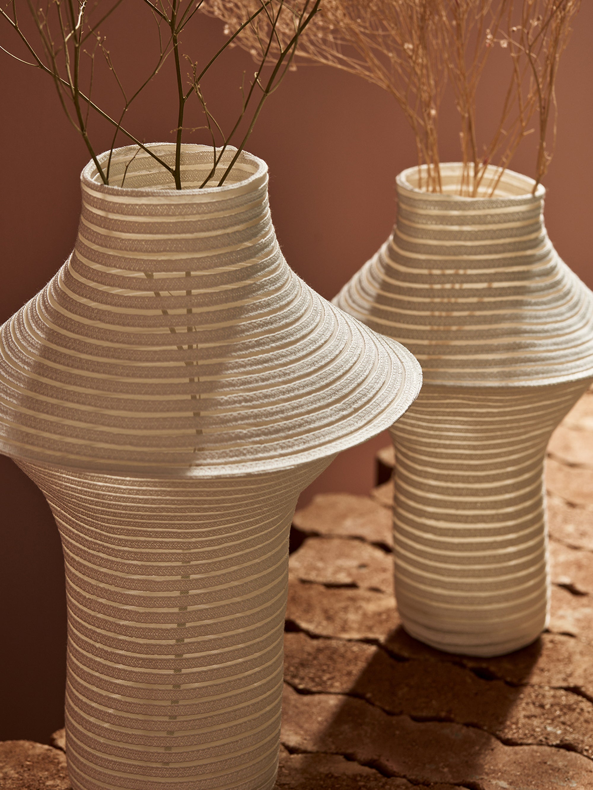 White Stripe Patterned Sculptural Vase, M